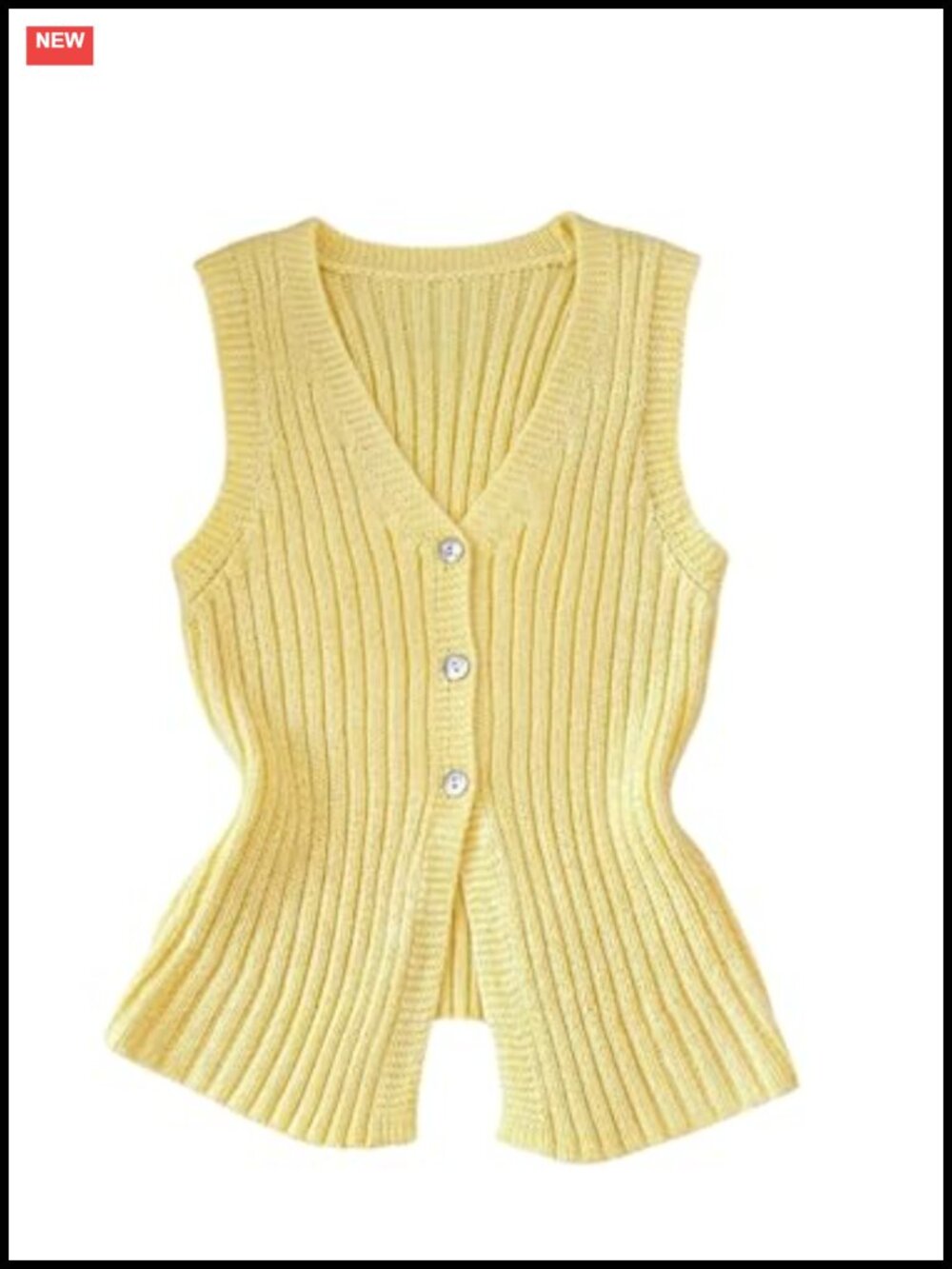 Ribbed Knit Button Down Sweater Vest Sleeveless V-Neck Slim Fit